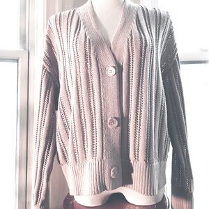 A new day Beige Button-Up cable Knit Cardigan XXL